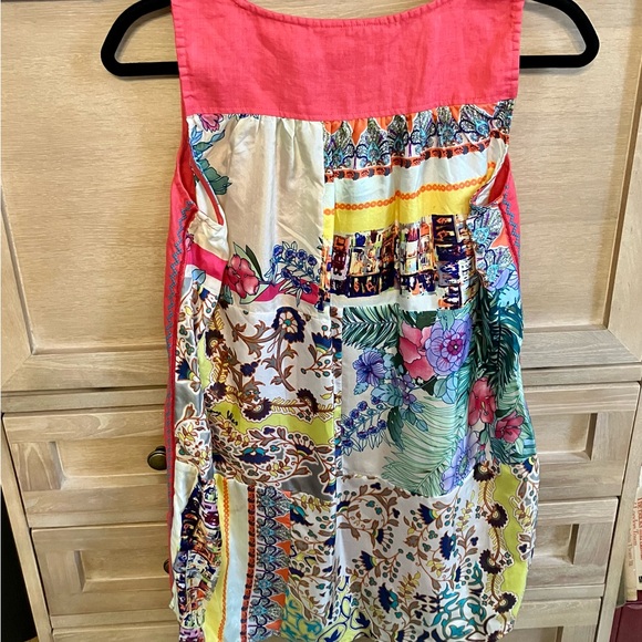 Johnny Was Tops - Johnny Was Coral and Multi Floral Patchwork Tunic